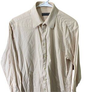 Calvin Klein Mens Dress Shirt Medium 15 Neck Button Up Long Sleeve Beige Casual